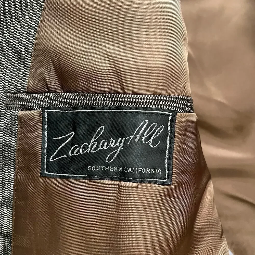 Vintage Zachary All 2PC Suit Blazer Men Gray High Rise Baggy Straight Leg